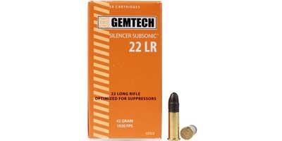 gemtech ammo silencer subsonic 22 long rifle 22lr lrn 42 grain